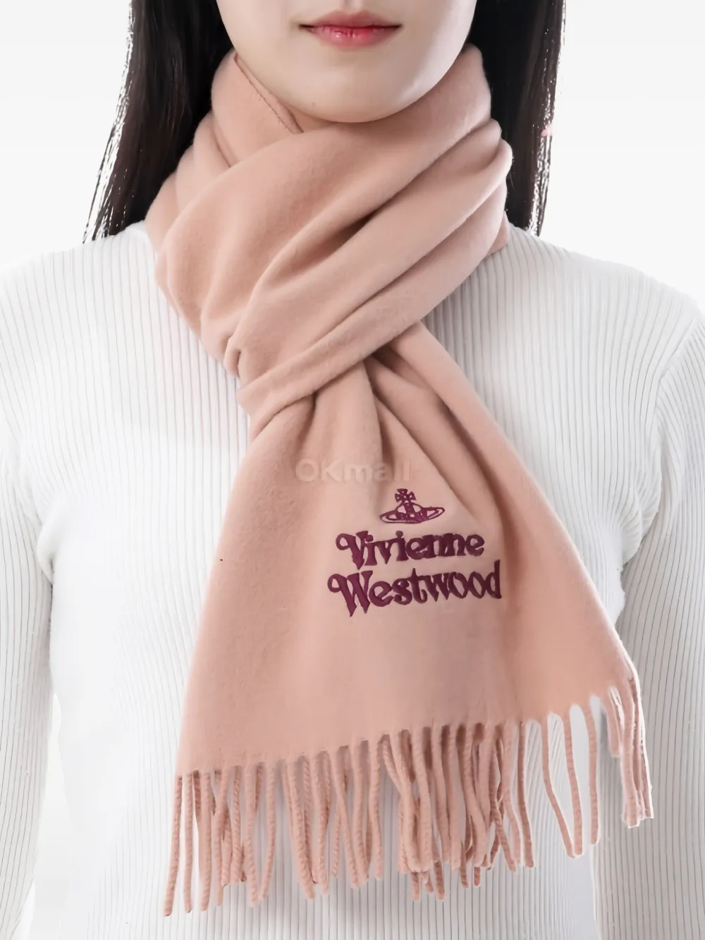 Vivienne Westwood Embroidered Fringed Scarf In Pink