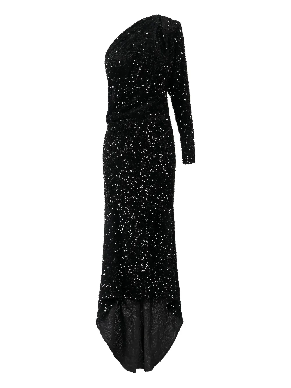 Elisabetta Franchi Sequin Asymmetrical Maxi Dress In Black