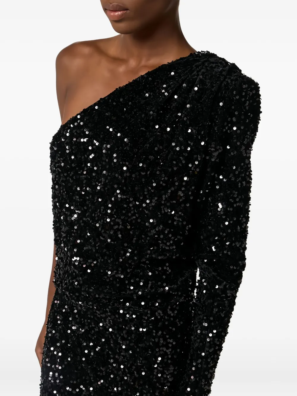 Elisabetta Franchi Sequin Asymmetrical Maxi Dress In Black
