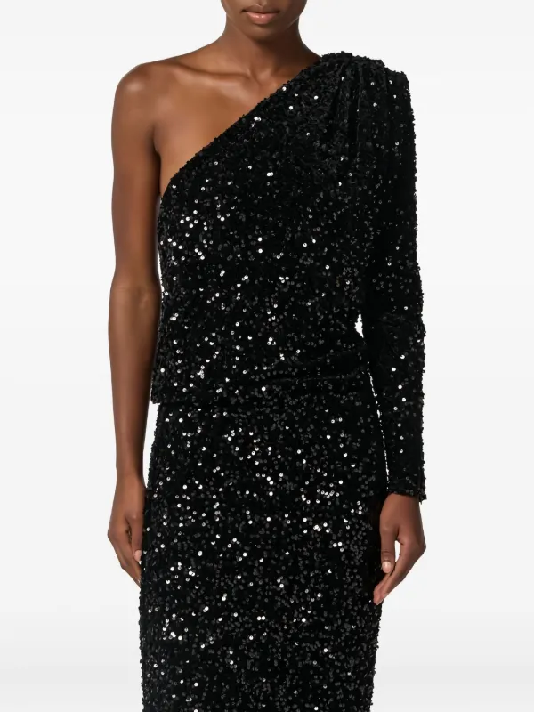 Elisabetta Franchi Sequin Asymmetrical Maxi Dress | Black | FARFETCH PT