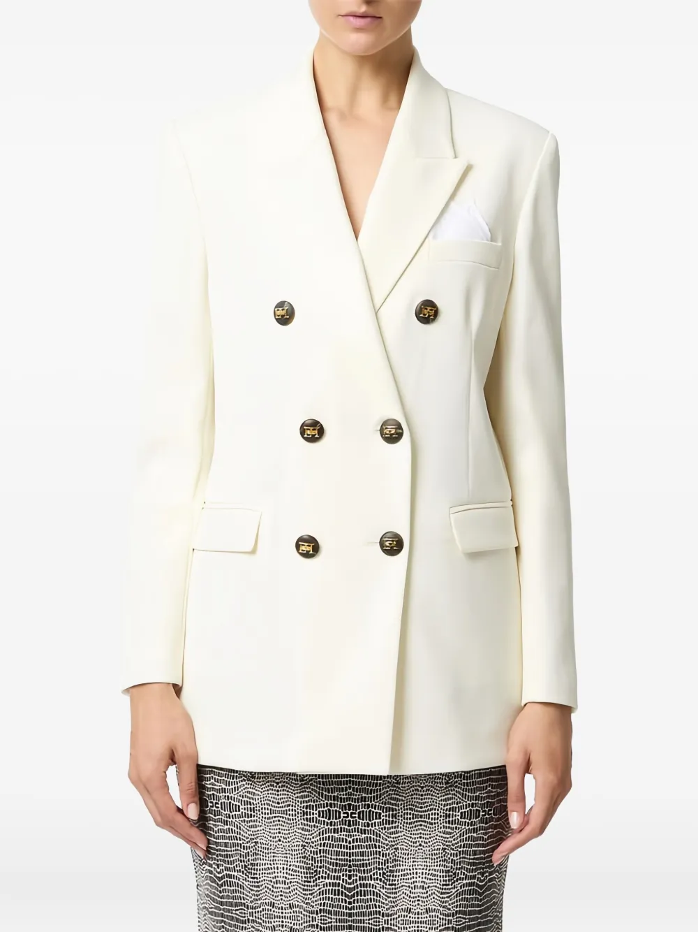 Elisabetta Franchi Double-breasted Pocket-square Blazer In Neutral