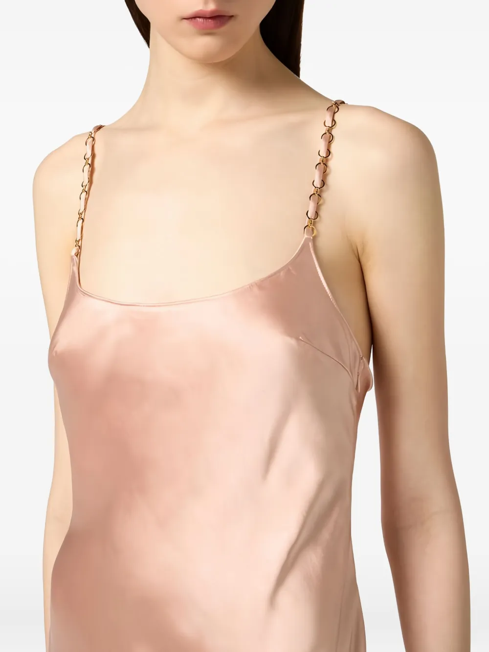 Elisabetta Franchi Chain-embellished Satin Maxi Dress In Pink