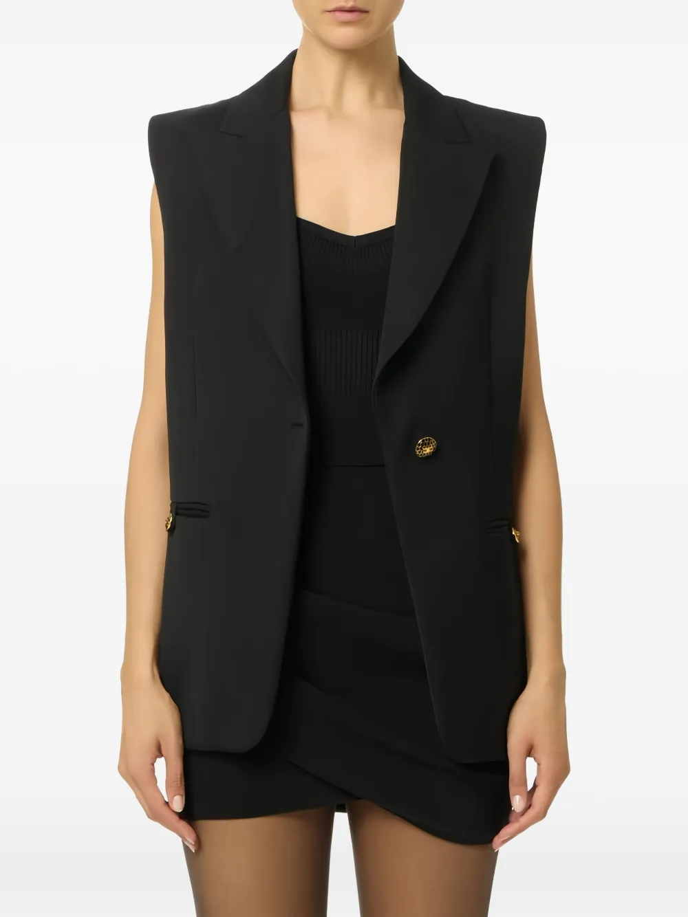 Elisabetta Franchi Peak-lapels Button-up Waistcoat In Black
