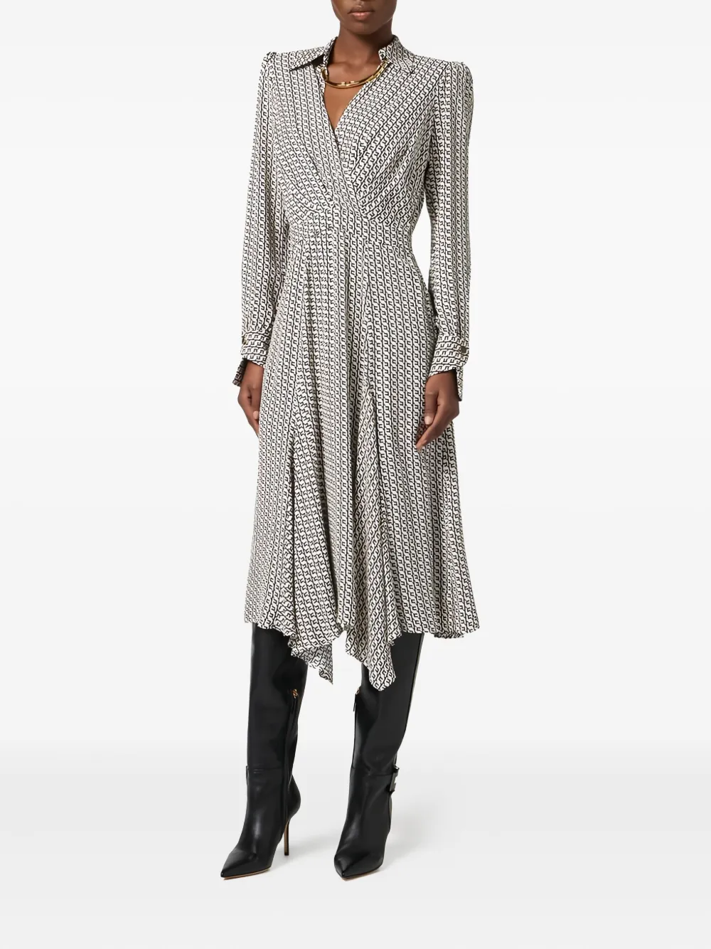 Elisabetta Franchi geometric-print shirt midi dress - Wit