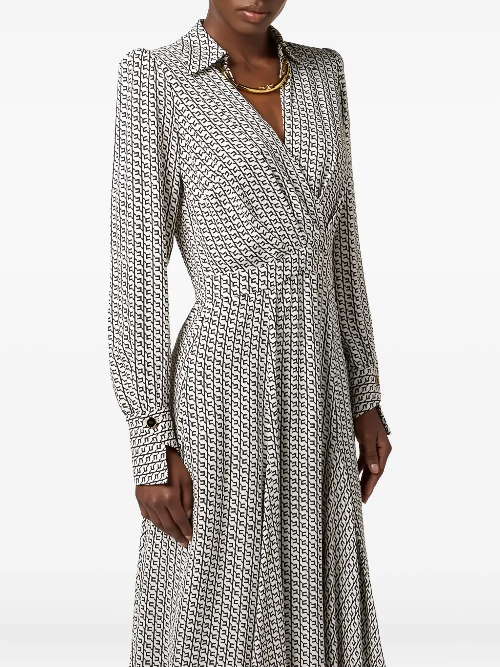 Elisabetta Franchi Geometric-print Shirt Midi Dress In White
