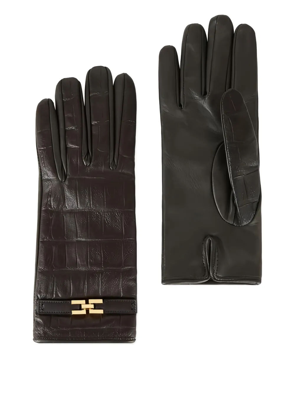 Elisabetta Franchi crocodile-debossed logo gloves s | Brown | Image 1