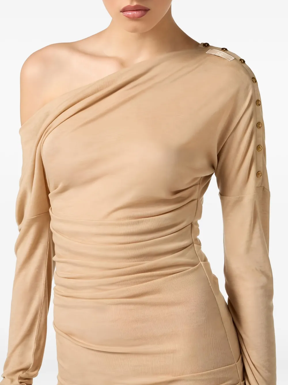 Elisabetta Franchi Asymmetrische gedrapeerde midi-jurk Beige
