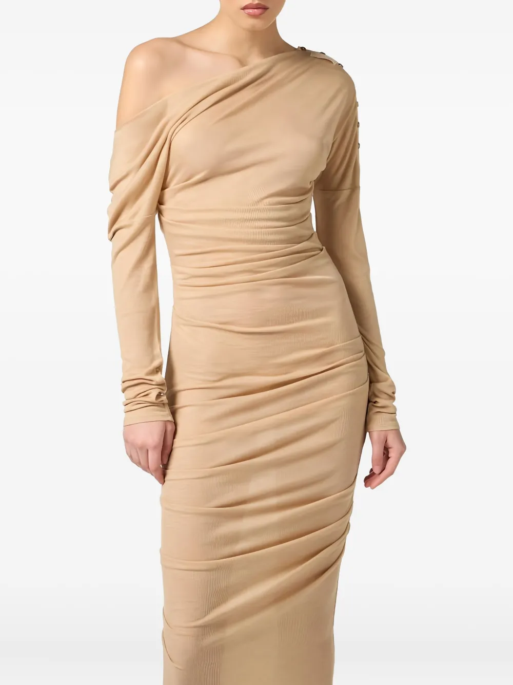 Elisabetta Franchi Asymmetrische gedrapeerde midi-jurk Beige