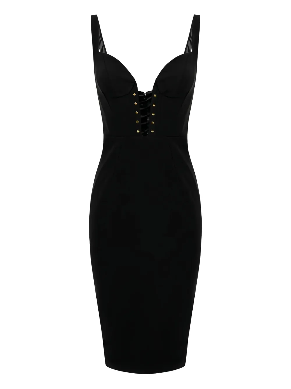 Elisabetta Franchi Criss-cross Button Mini Dress In Black