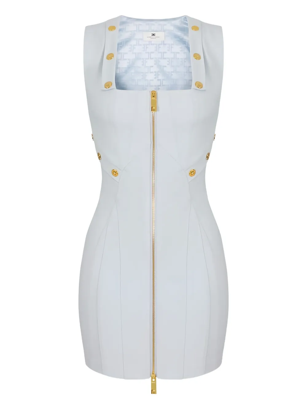Elisabetta Franchi Topstitching Jewel-button Mini Dress In Blue