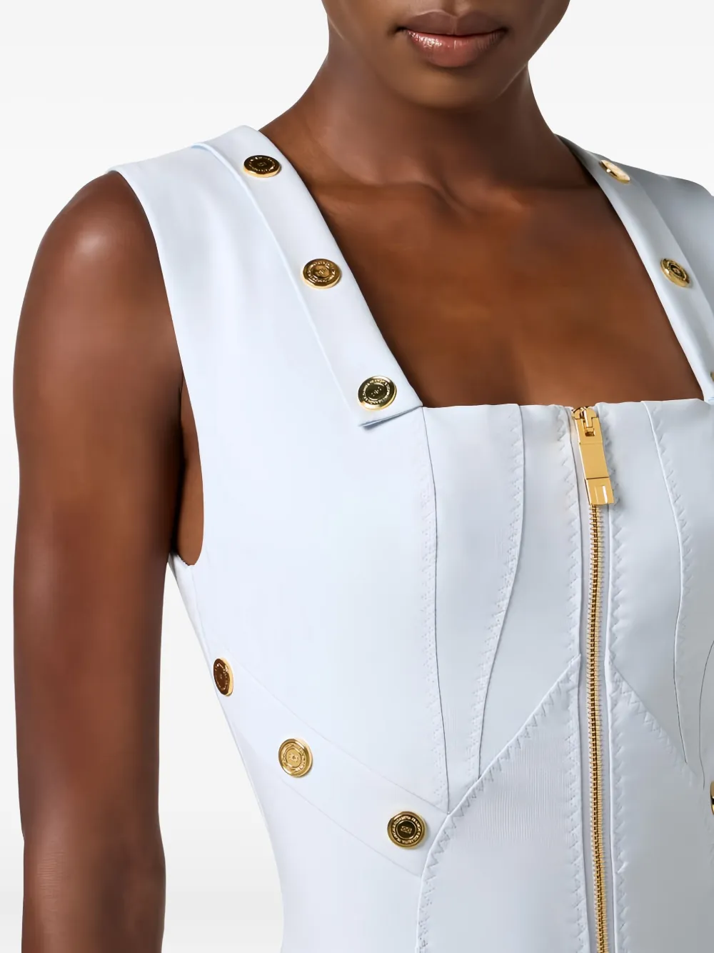 Elisabetta Franchi Topstitching Jewel-button Mini Dress In Blue