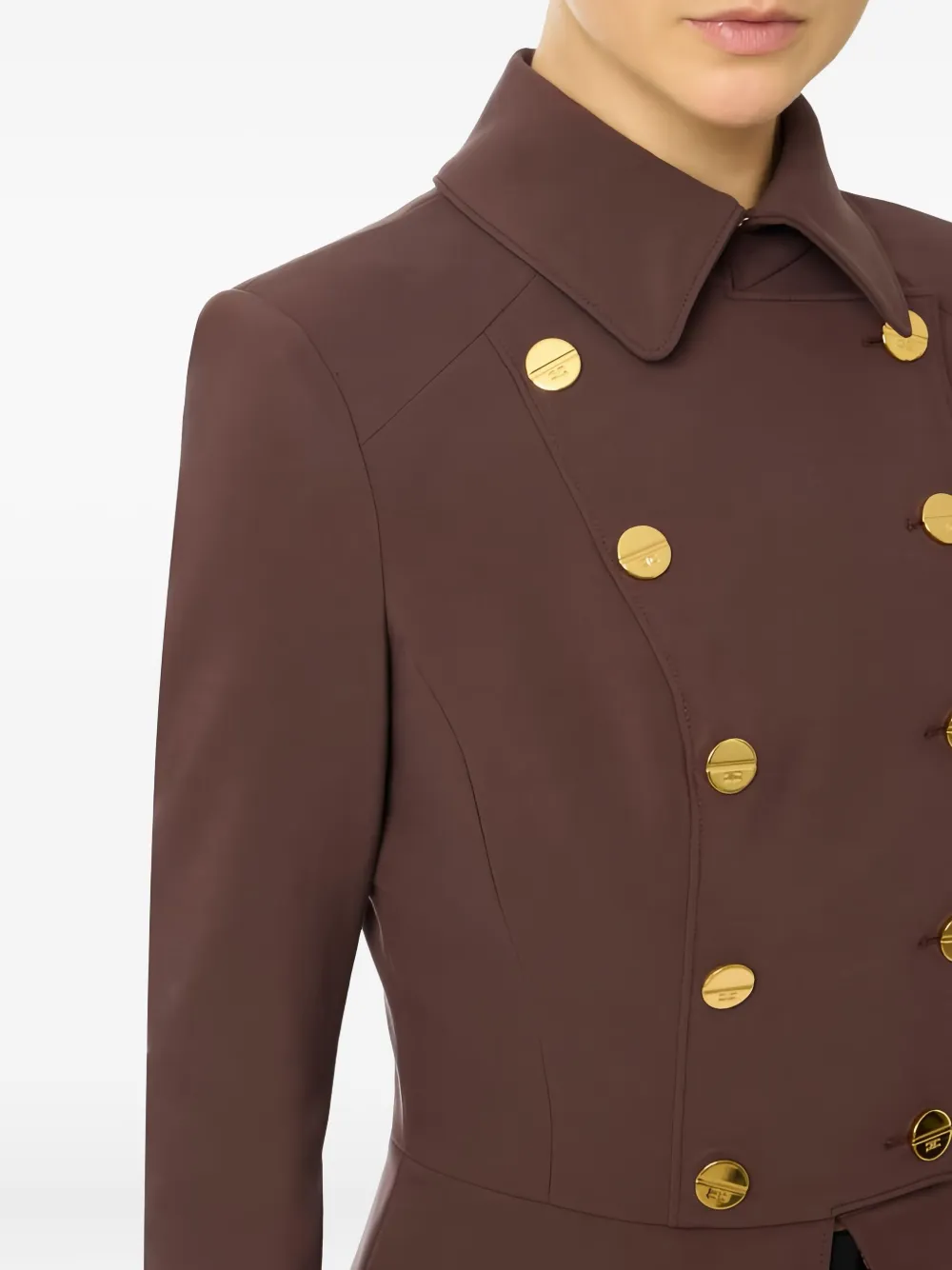 Elisabetta Franchi Button Double-breasted Jacket In Brown
