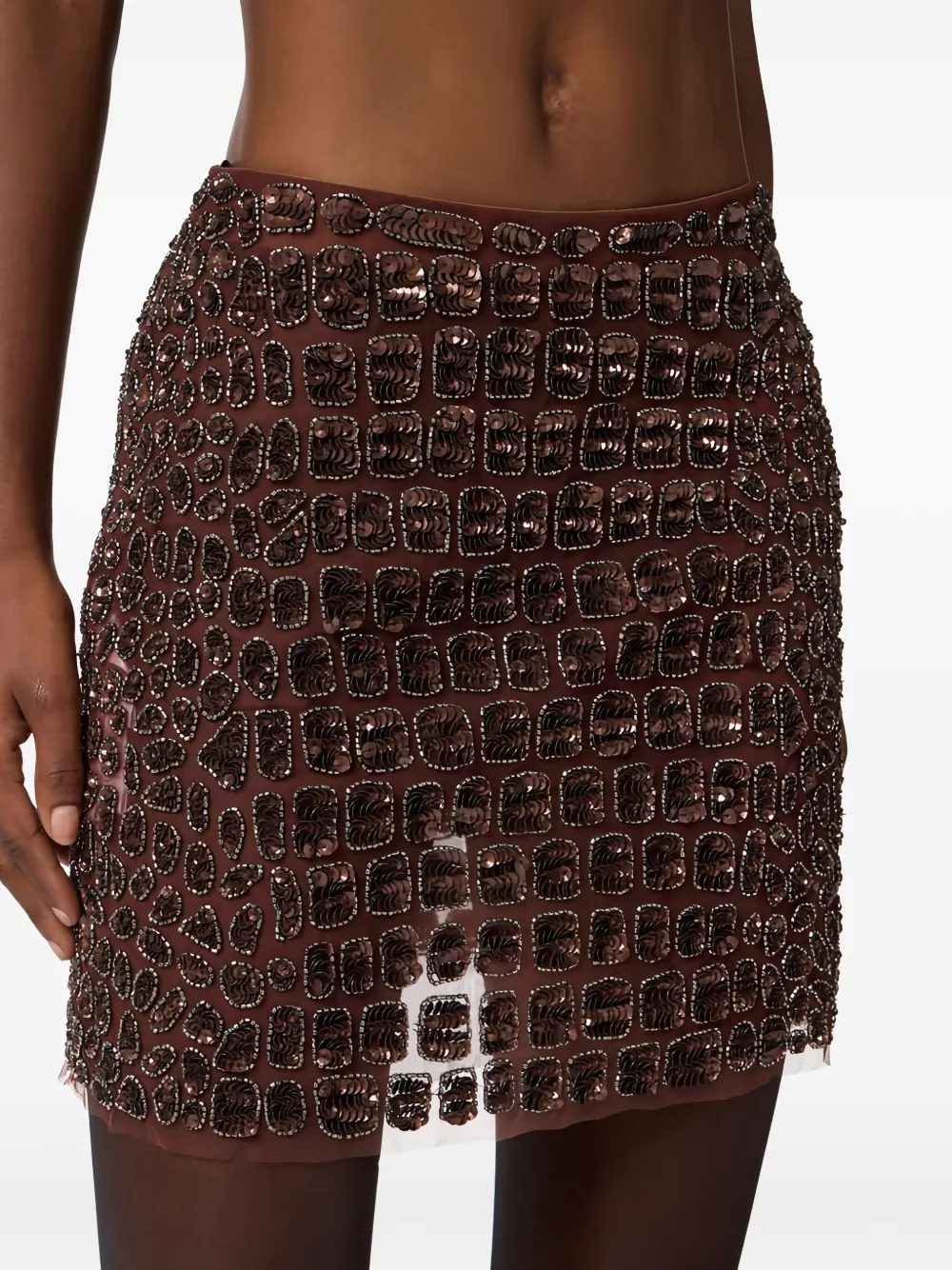 Elisabetta Franchi Crocodile-effect Embroidered Mini Skirt In Brown
