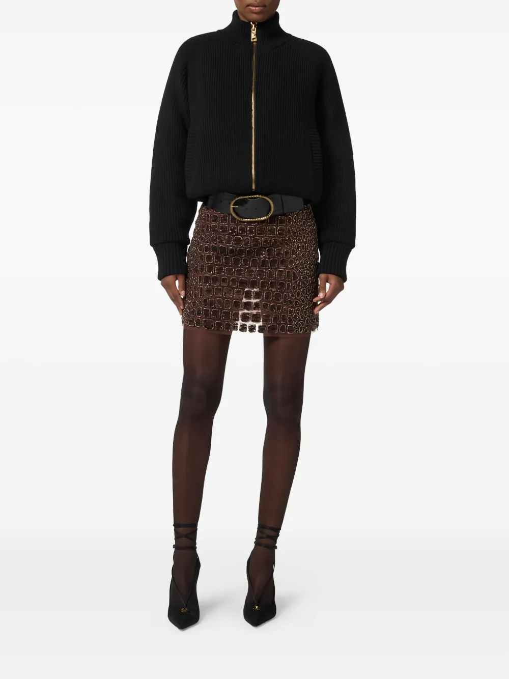 Elisabetta Franchi crocodile-effect embroidered mini skirt - Bruin