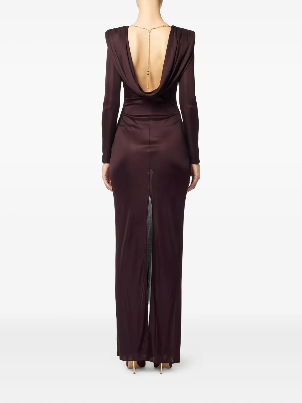 Elisabetta Franchi Open-back Chain-jewel Maxi Dress In Purple