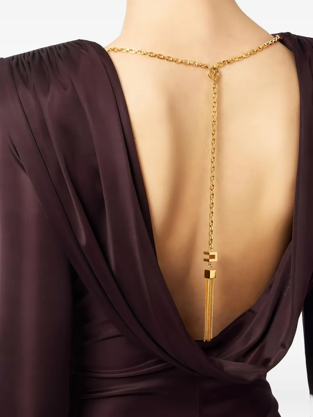 Elisabetta Franchi Open-back Chain-jewel Maxi Dress In Purple