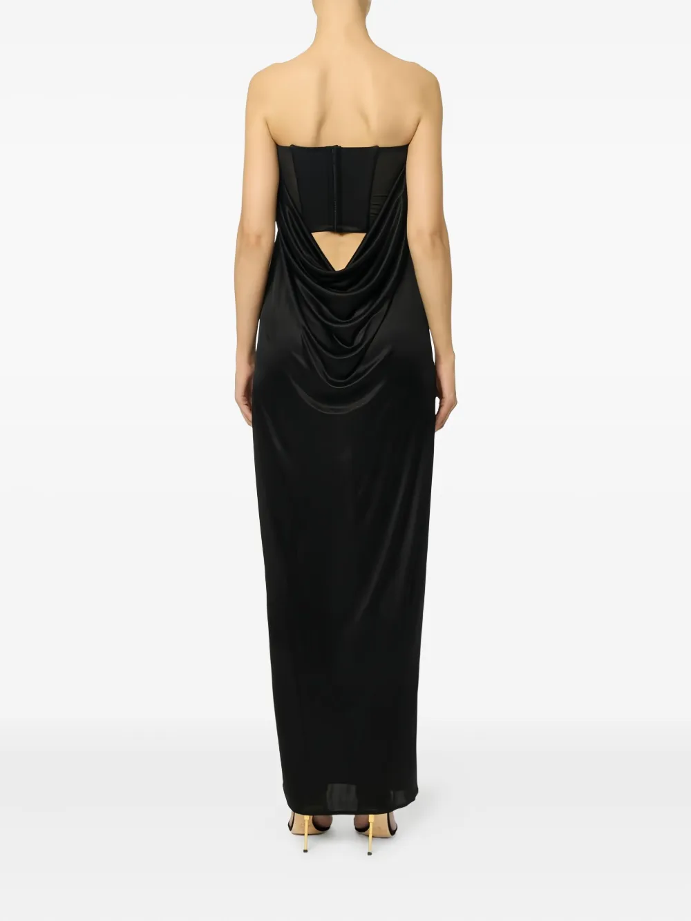 Elisabetta Franchi Maxi-jurk met open schouders en logoplakkaat Zwart