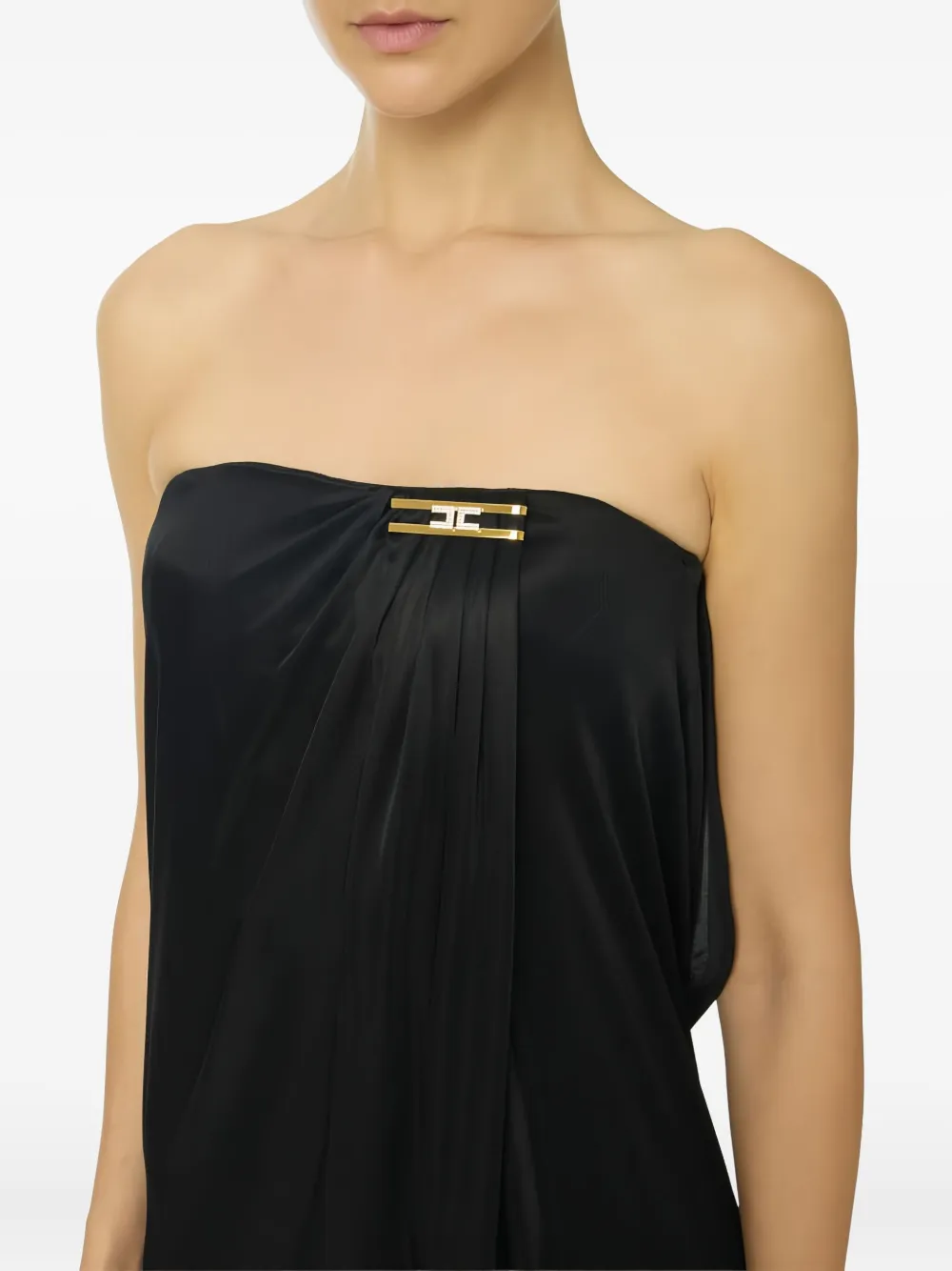 Elisabetta Franchi Maxi-jurk met open schouders en logoplakkaat Zwart