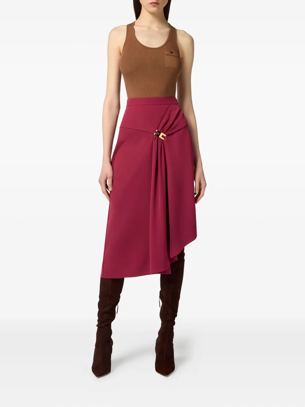 Elisabetta Franchi draping-jewel logo midi skirt - Rood