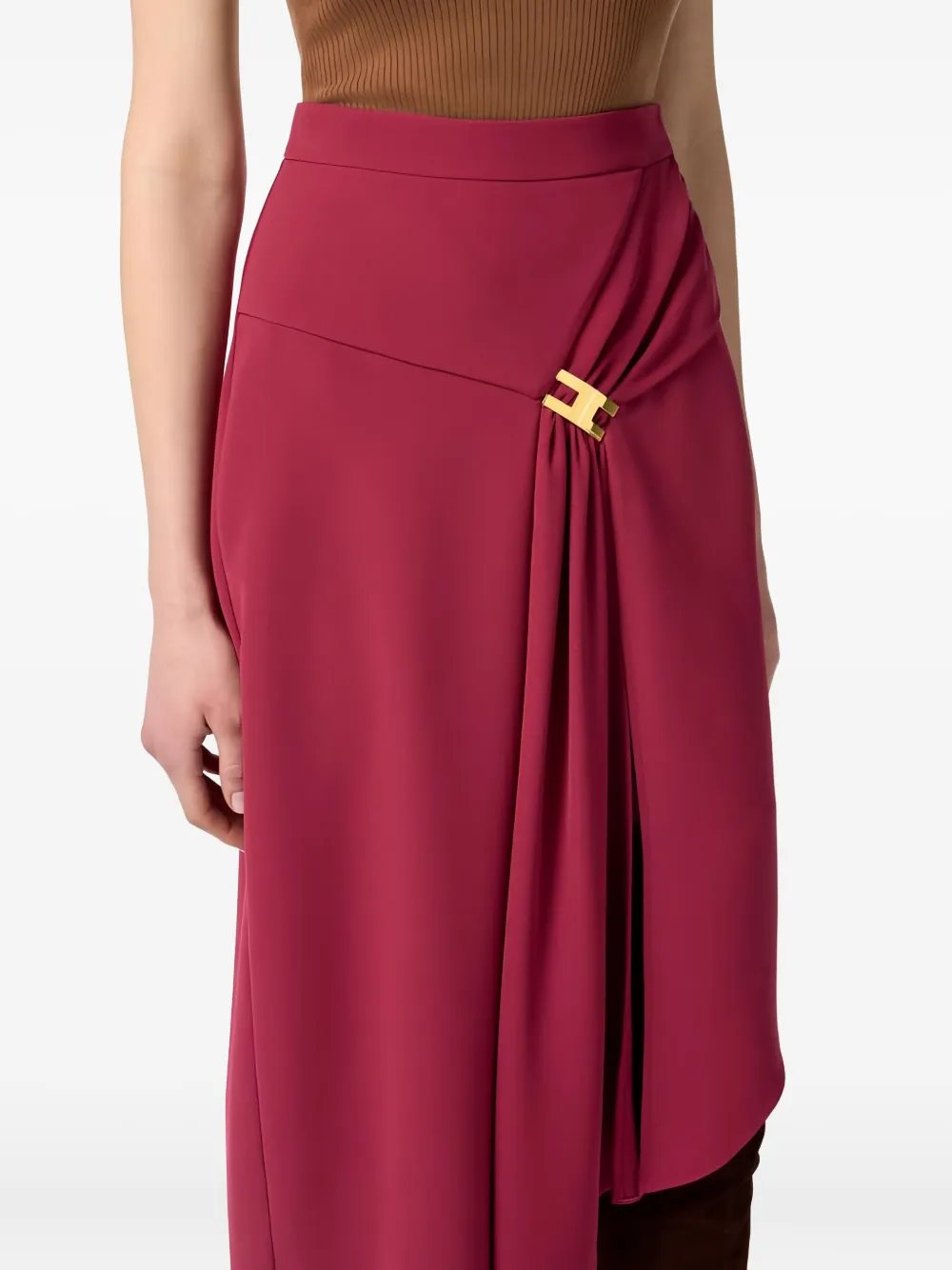 Elisabetta Franchi Draping-jewel Logo Midi Skirt In Red