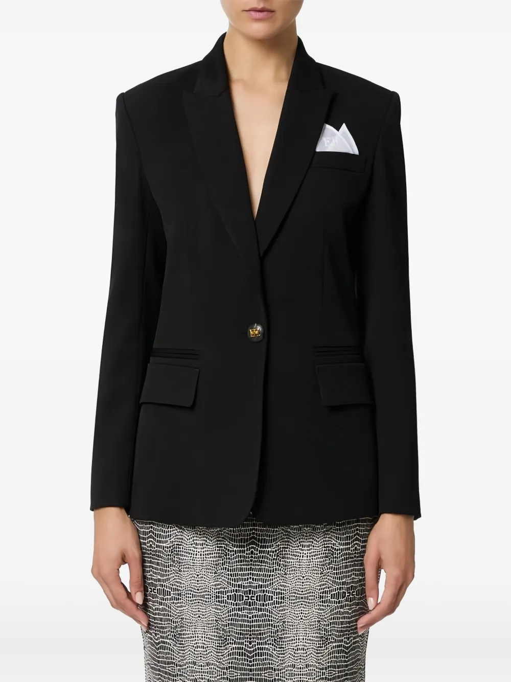 Elisabetta Franchi Peak Lapels Gabardine Blazer In Black