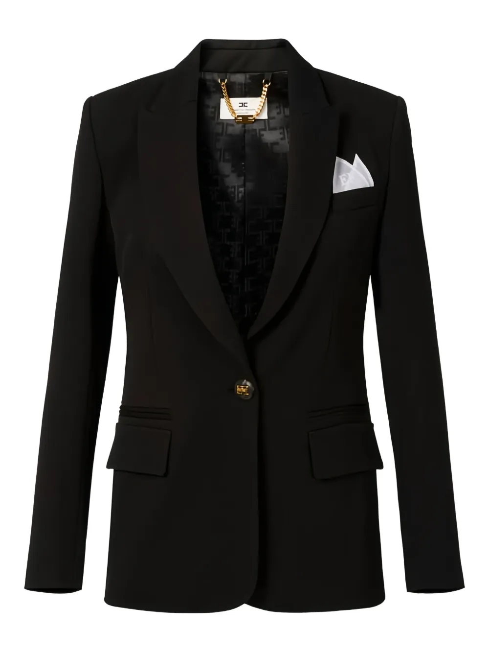 Elisabetta Franchi Peak Lapels Gabardine Blazer In Black