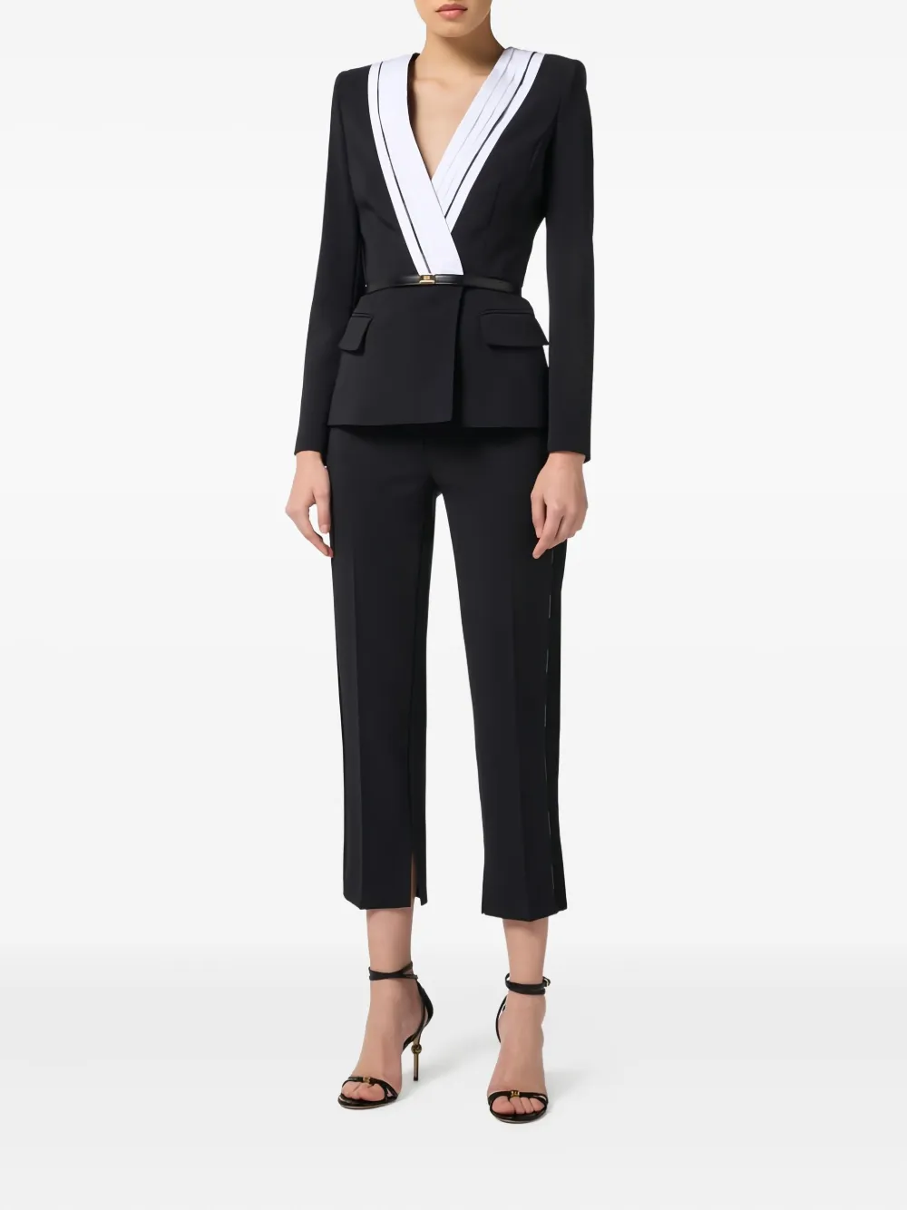 Elisabetta Franchi pleated logo-piping jacket | Fitted Jackets | Image 2