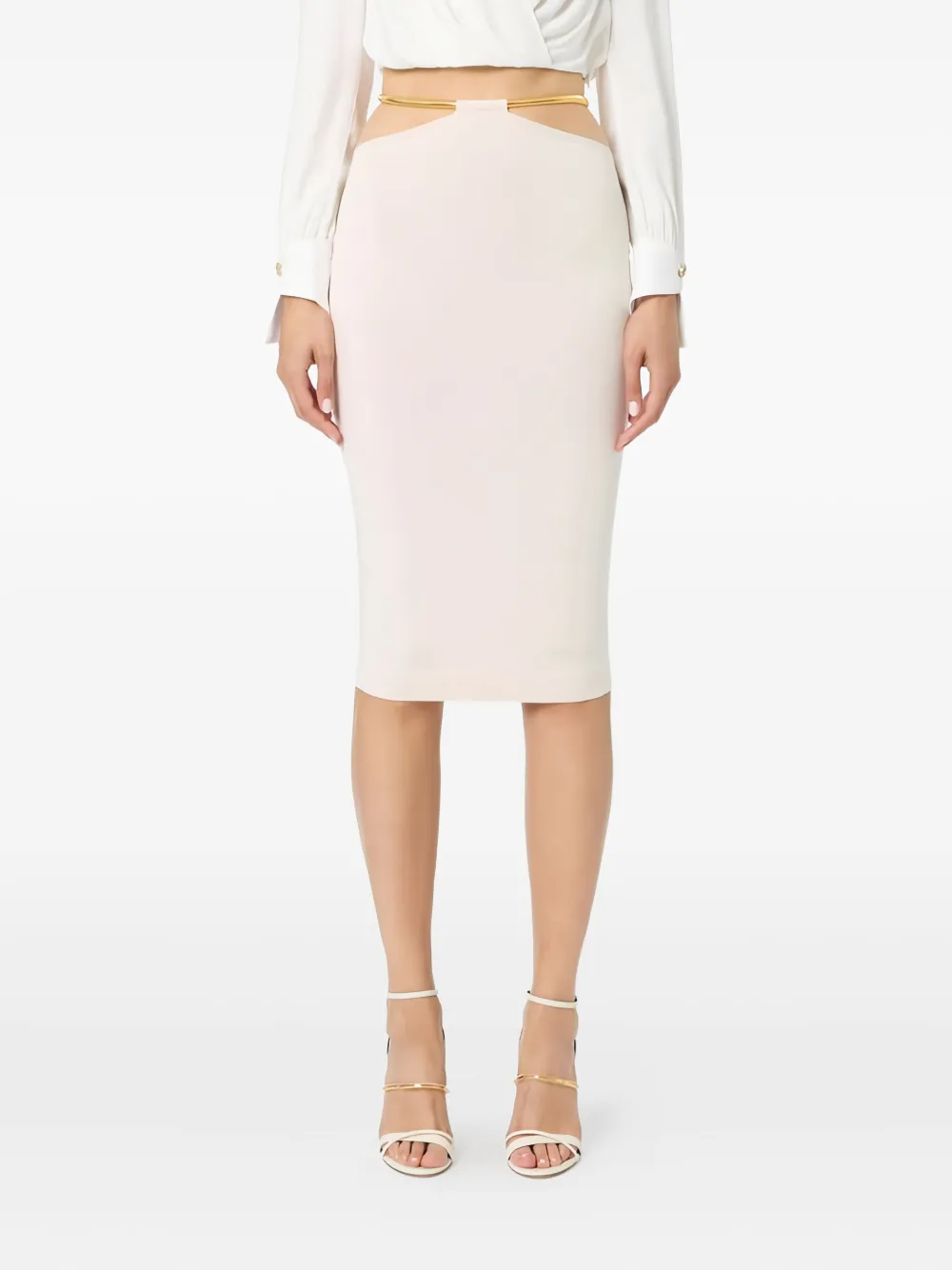 Elisabetta Franchi cut-out belt-detail knitted midi skirt - Beige