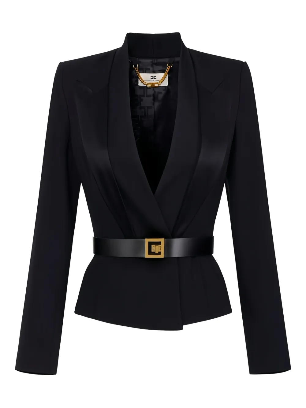 Elisabetta Franchi satin-lapels belted blazer | Black | Image 1
