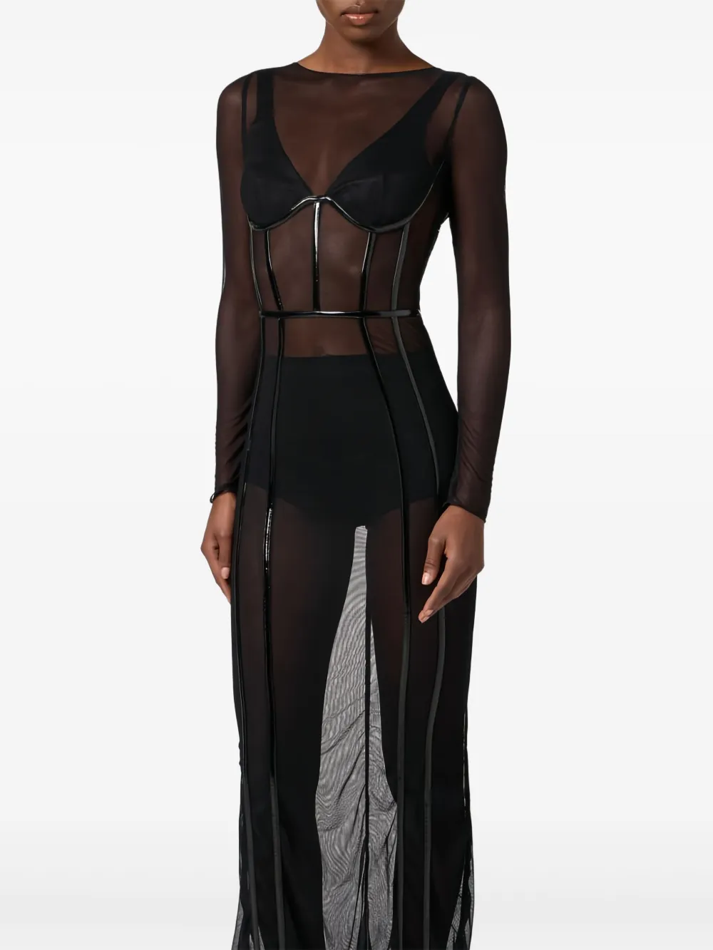 Elisabetta Franchi Red Carpet stretch tulen bustier jurk Zwart