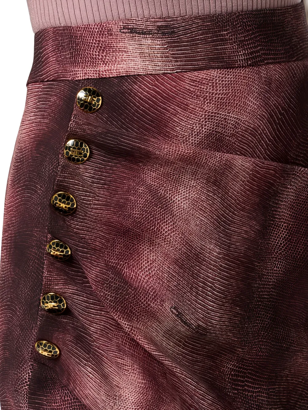 Elisabetta Franchi Draping Jewel Python-print Buttons Skirt In Burgundy