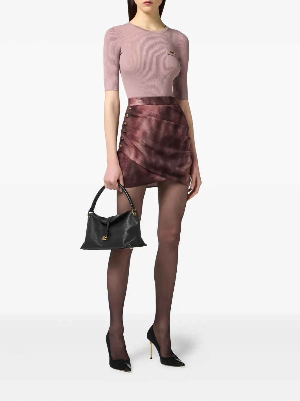 Elisabetta Franchi draping jewel python-print buttons skirt - Rood