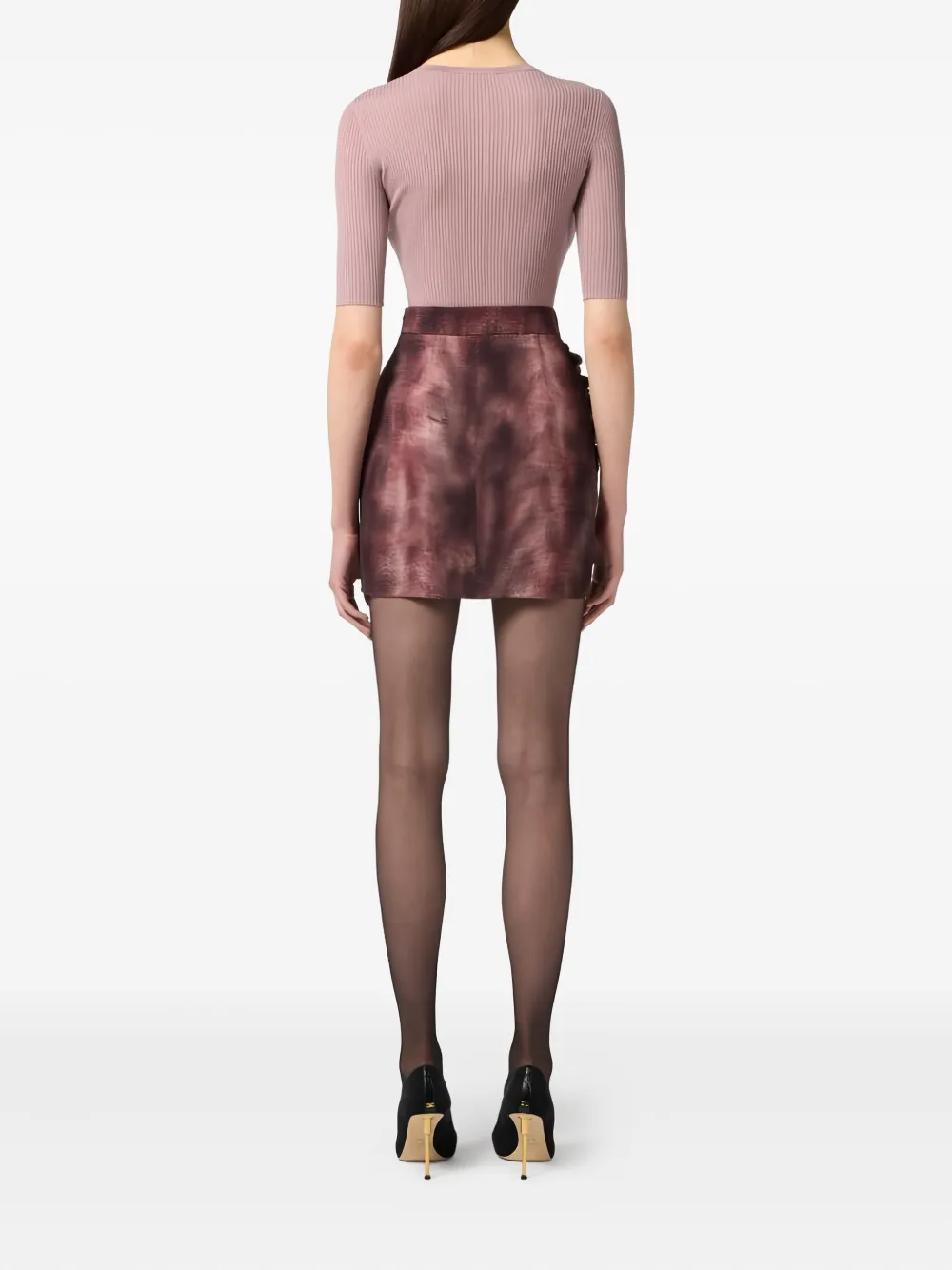 Elisabetta Franchi Draping Jewel Python-print Buttons Skirt In Burgundy
