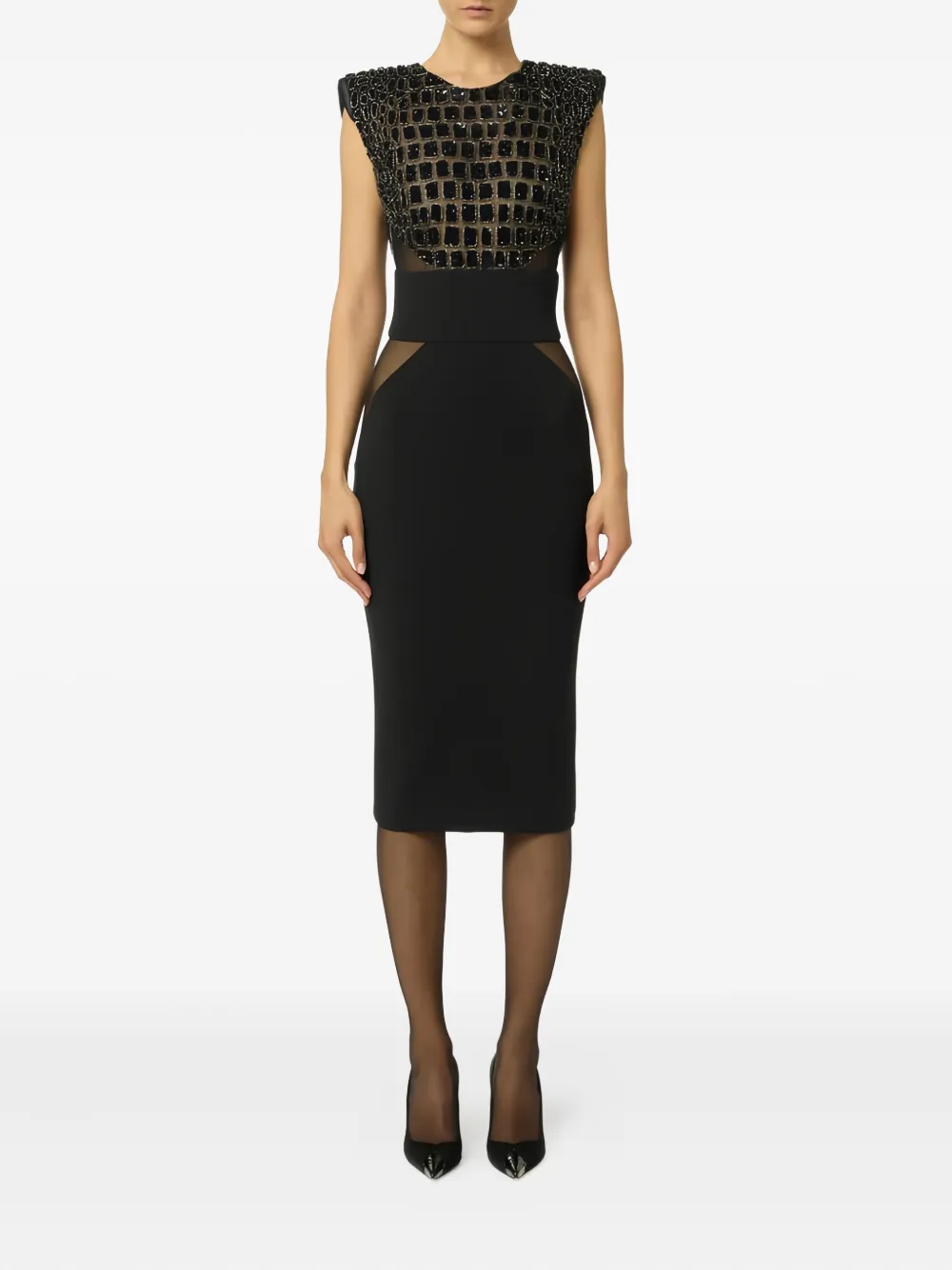 Elisabetta Franchi embroidered cut-out dress - Zwart