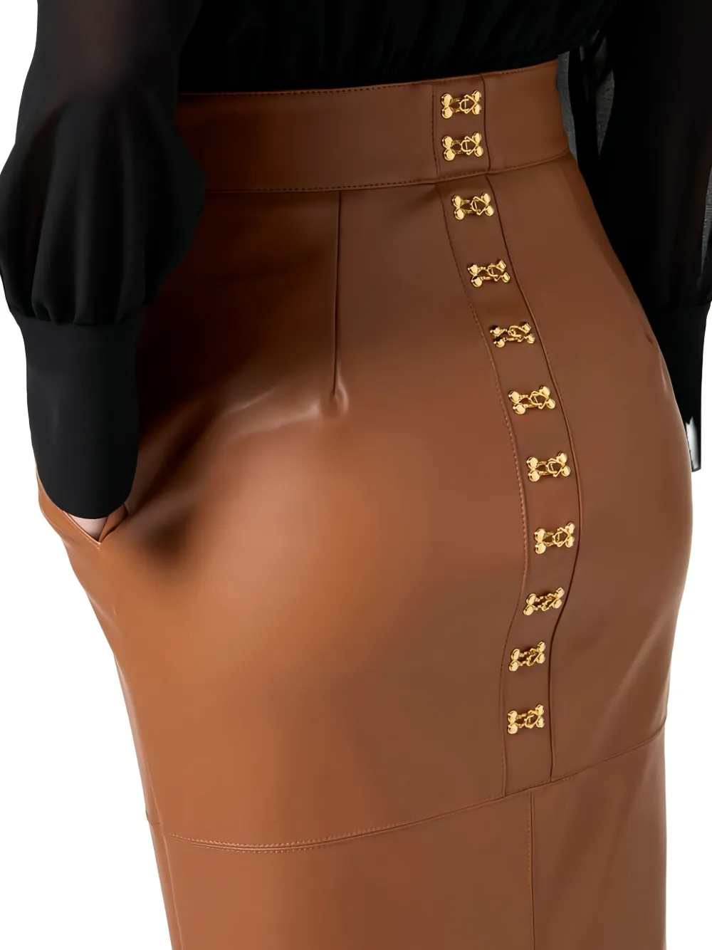 Elisabetta Franchi Pencil Skirt With Jewelled Hooks In Brown