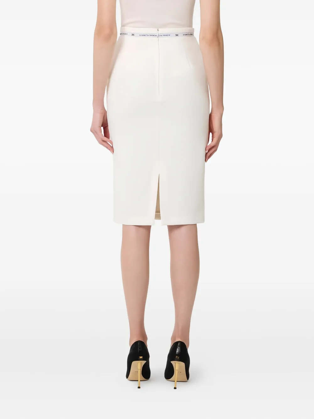 Elisabetta Franchi logo ribbon crêpe skirt - Wit