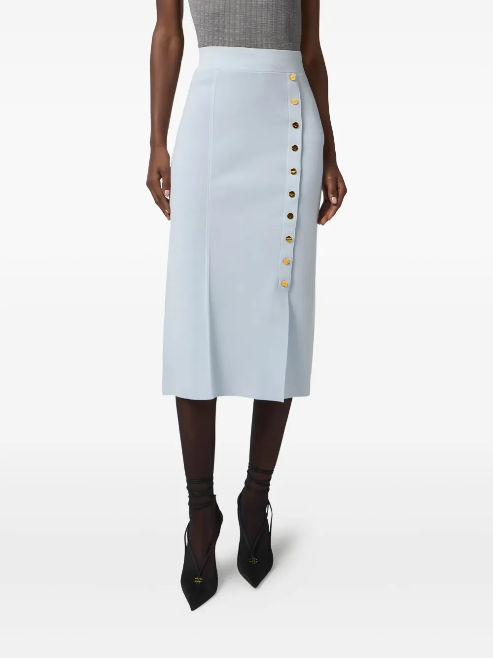 Elisabetta Franchi Button Midi Skirt In Blue