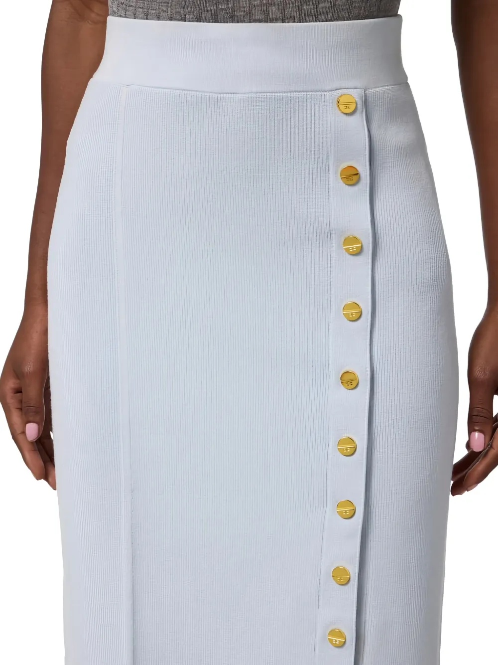 Elisabetta Franchi Button Midi Skirt In Blue