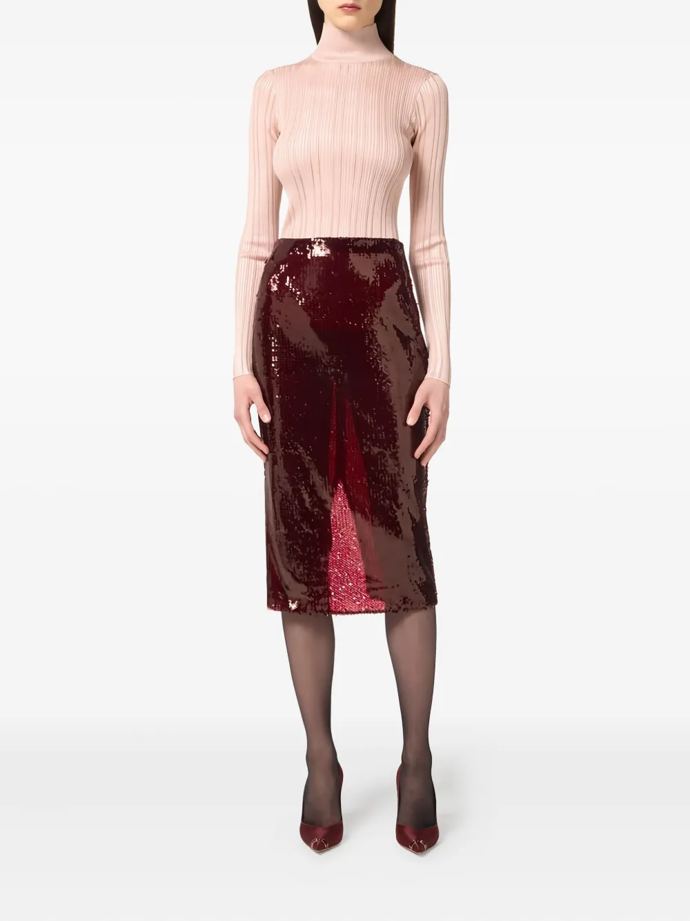 Elisabetta Franchi sequin split skirt - Rood