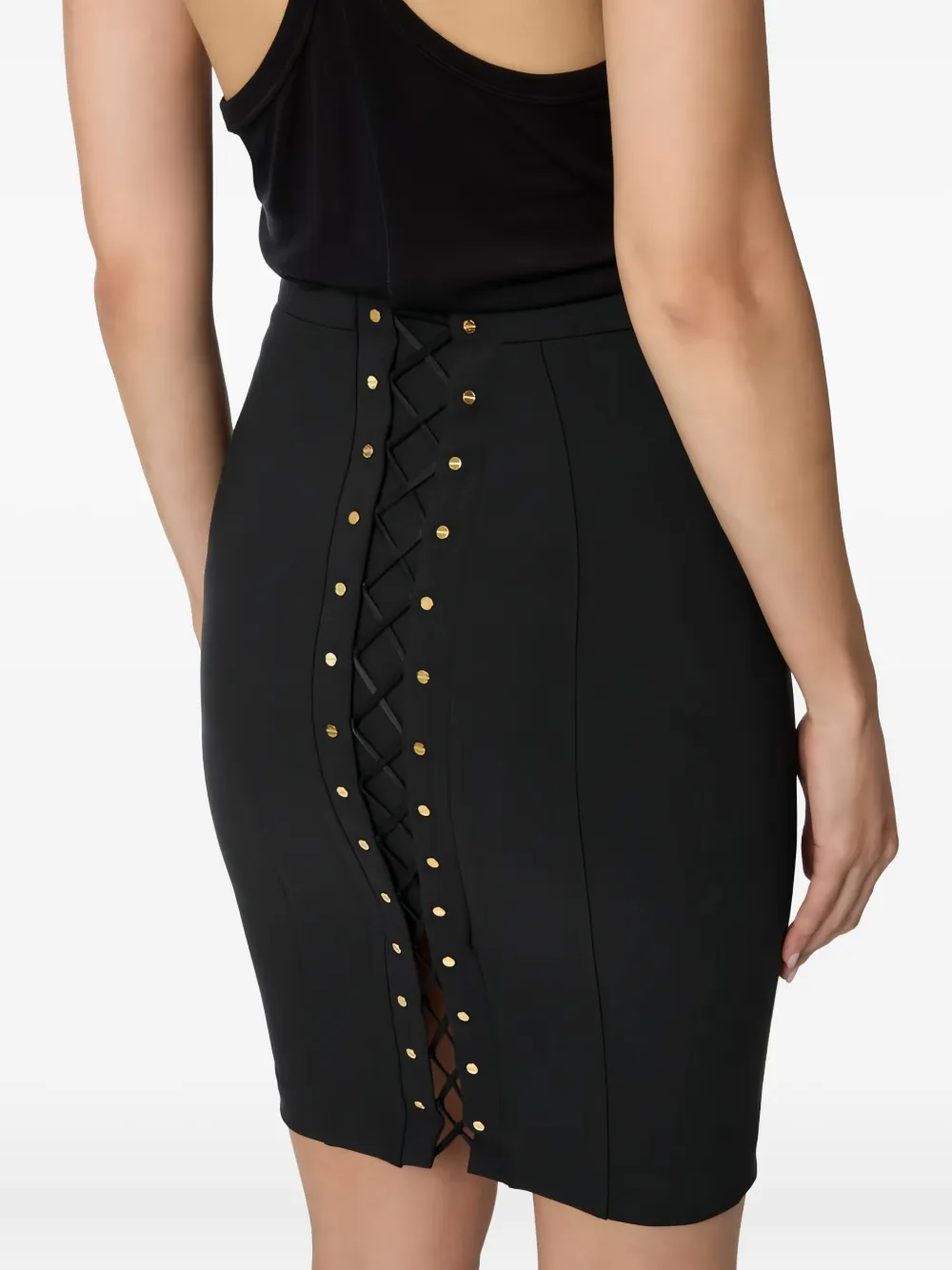 Elisabetta Franchi Mini-rok met gekruist detail en logoplakkaat Zwart