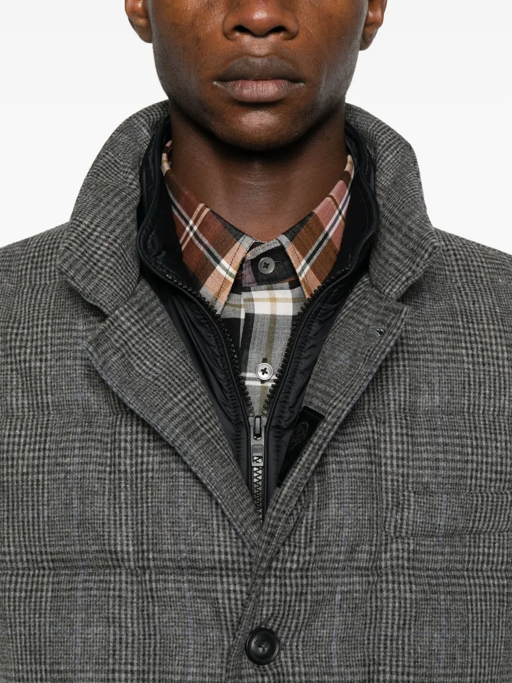 Fay Double Front Short Down Jacket In Wool In Gray