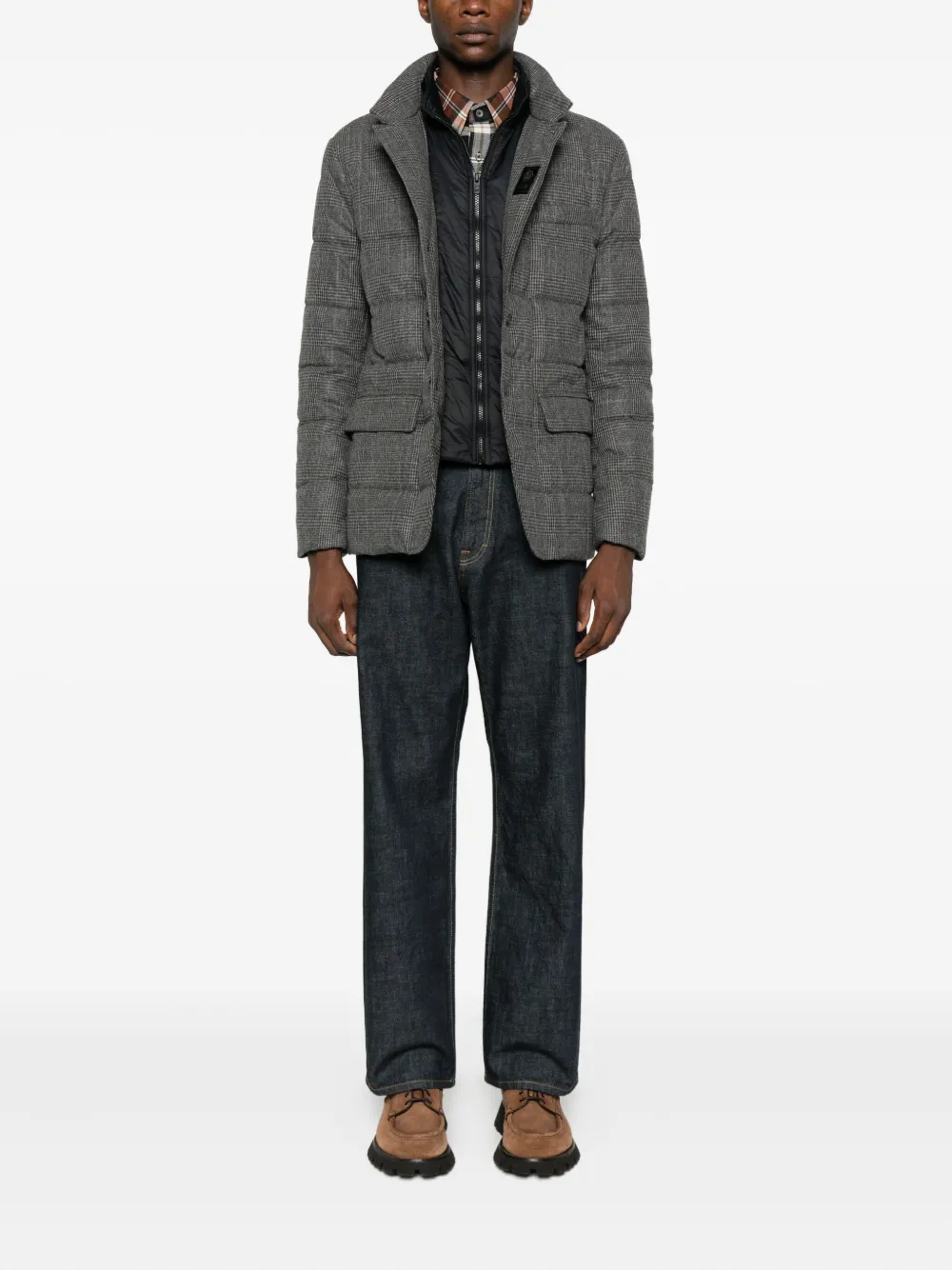 Fay checked flap-pocket coat - Grijs