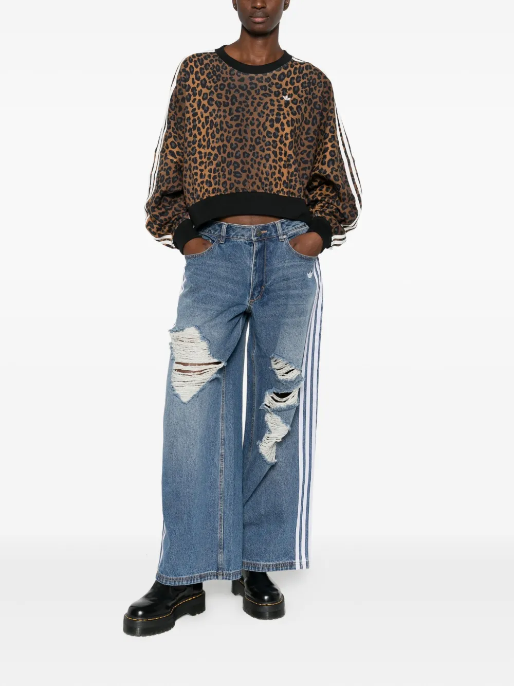 Adidas Gestreepte jeans met gerafeld detail - Blauw