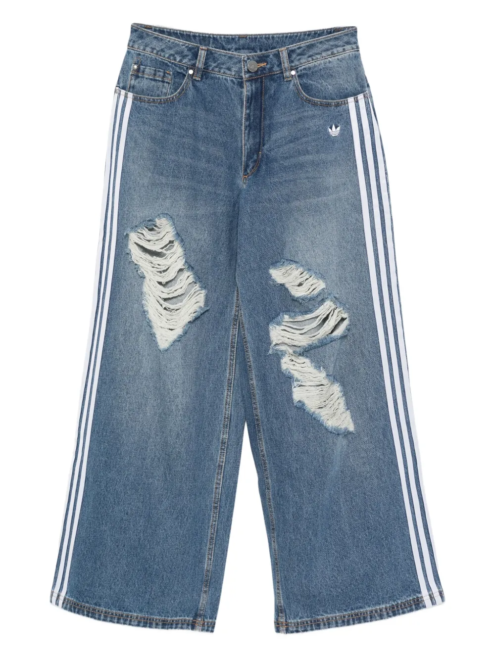 adidas ripped-detailing striped jeans - Blu