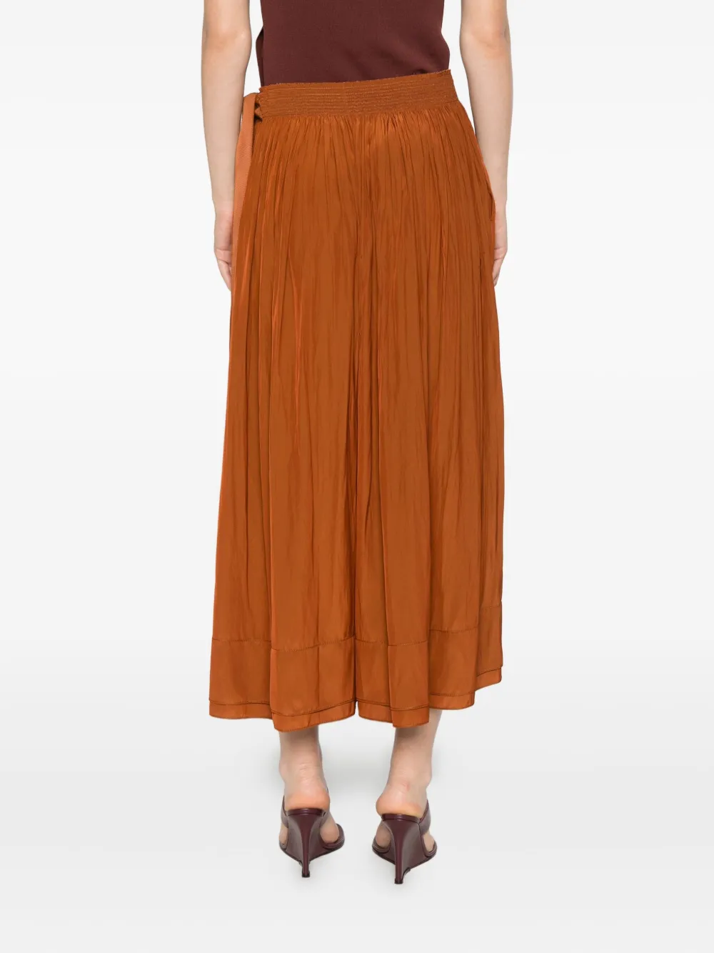 Lanvin Pleated Midi Skirt Ribbon Detail In Brown