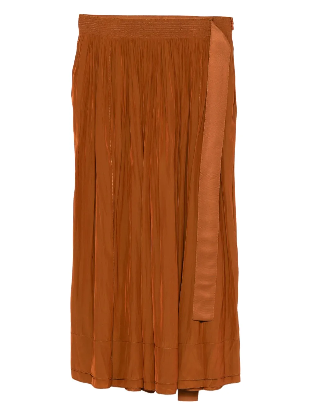 Lanvin Pleated Midi Skirt Ribbon Detail In Brown