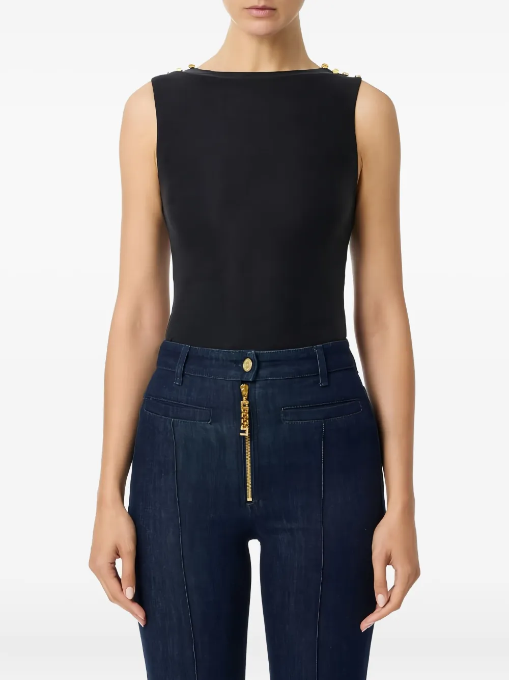 Elisabetta Franchi Ribbed Decorative-buttons Tank Top In Black