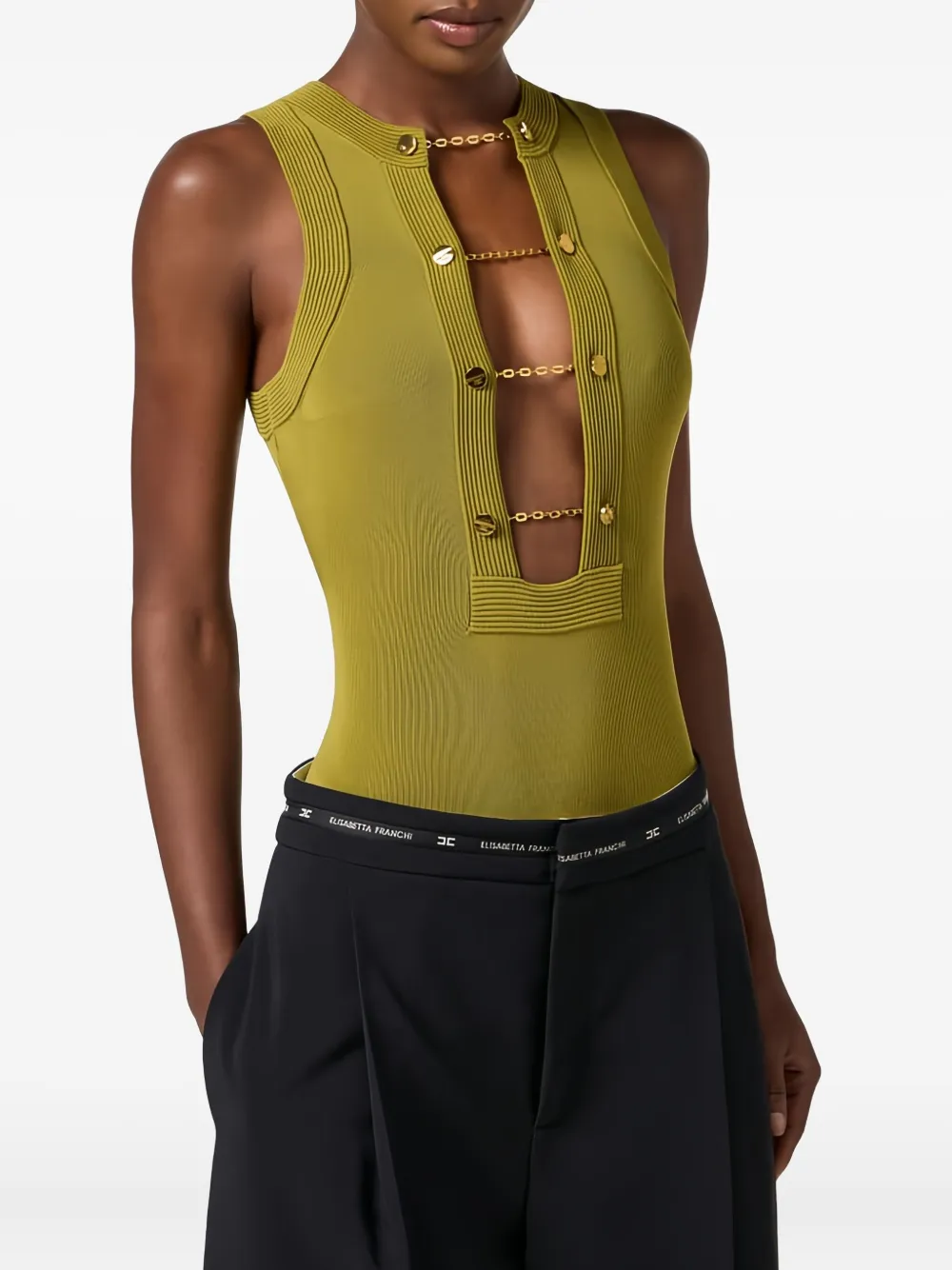 Elisabetta Franchi Chain-detail Knitted Bodysuit In Green