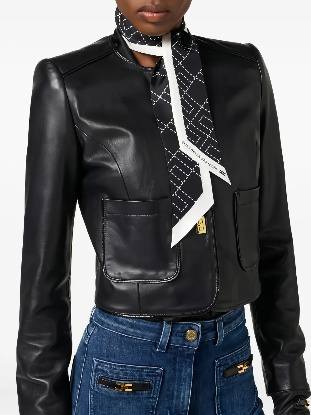 Elisabetta Franchi Logo-pattern Silk Scarf In Black