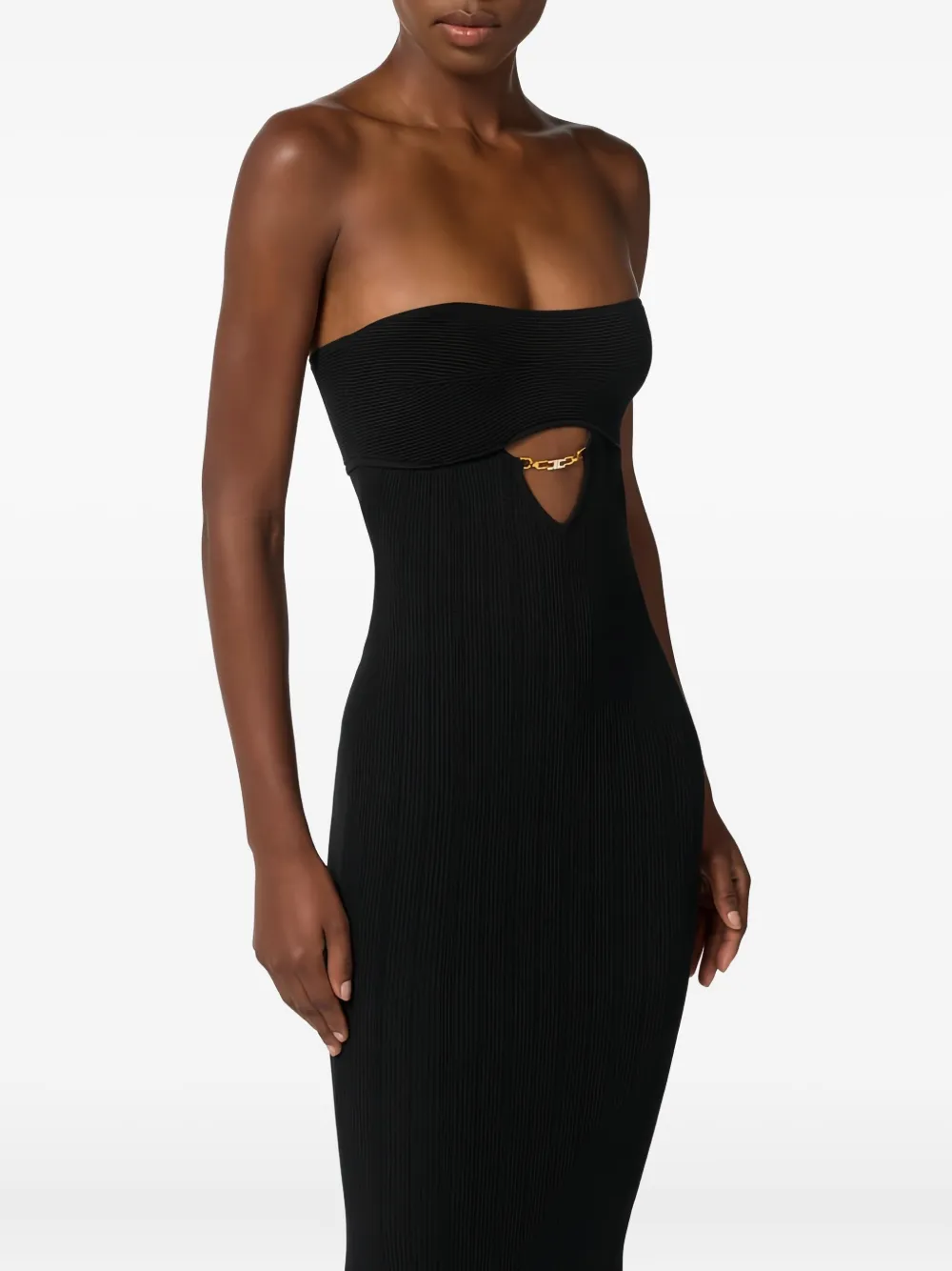 Elisabetta Franchi Cut-out Ribbed Midi Dress In Blue